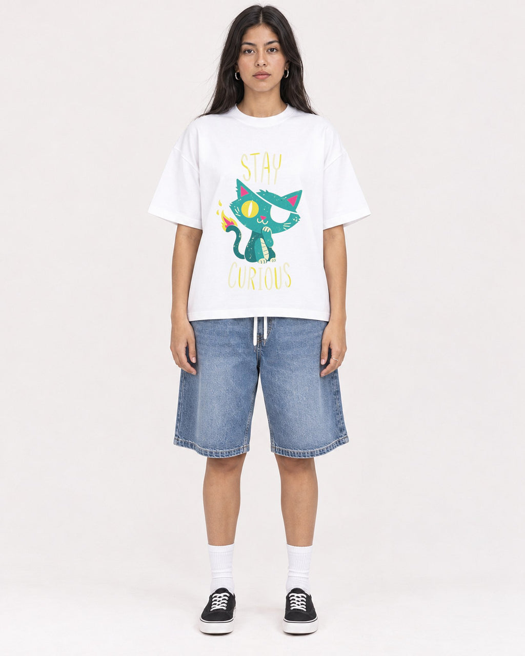 Mockup Boxy Heavyweight Tee White female full-body 46
