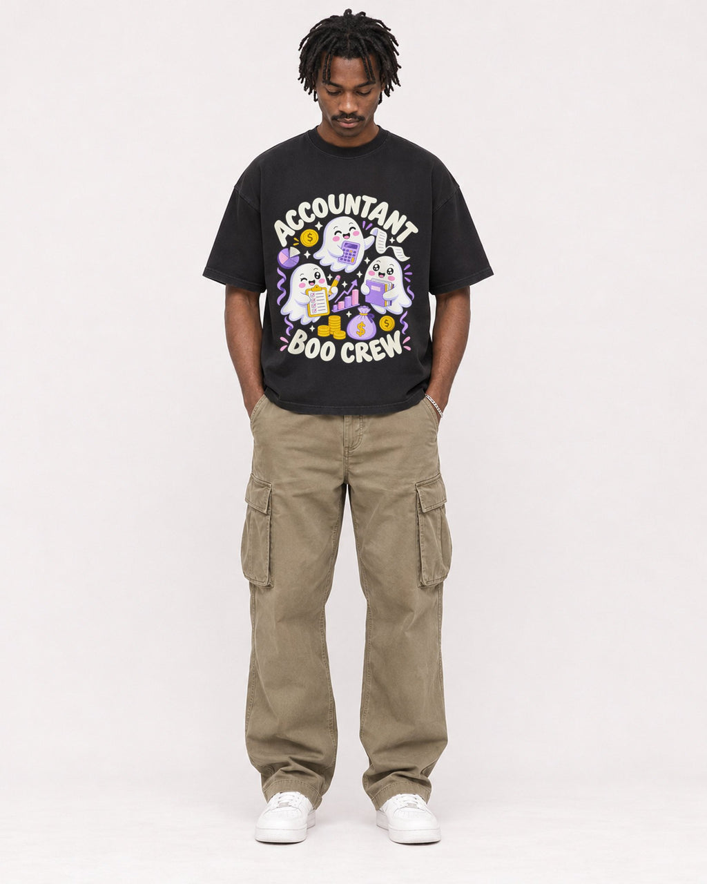 Mockup Boxy Heavyweight Tee Black male full-body 04