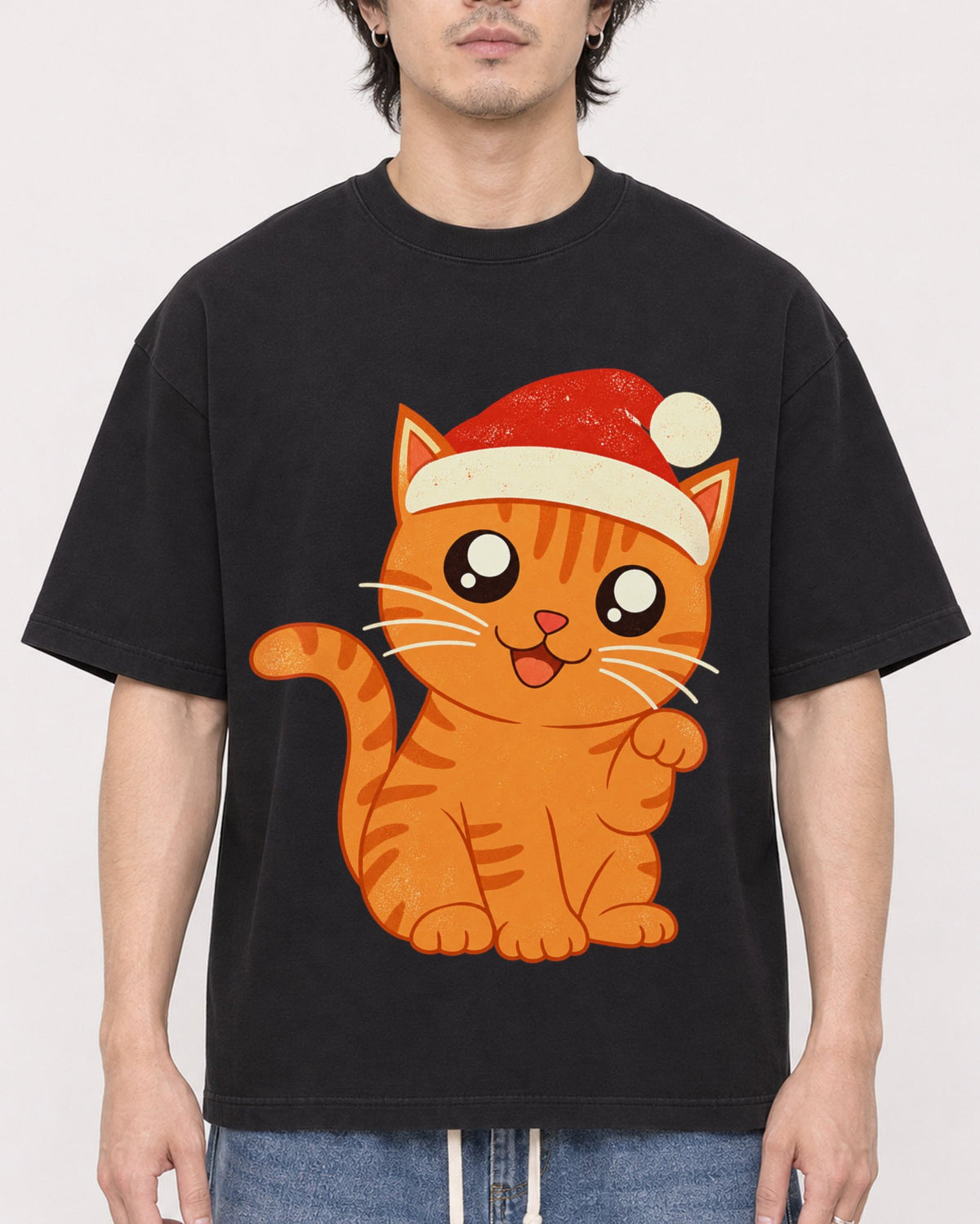 Mockup Boxy Heavyweight Tee Black male close-up 03