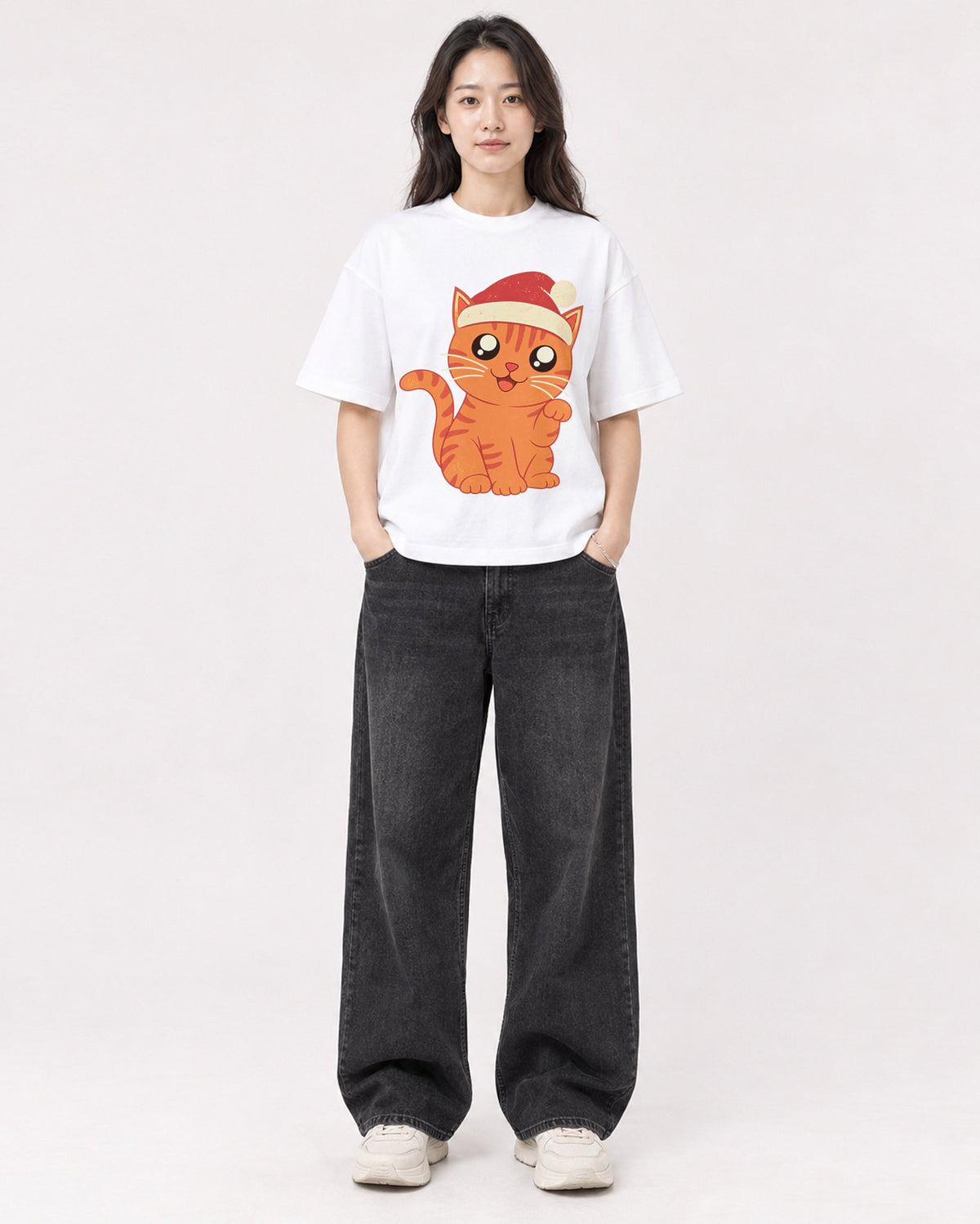 Mockup Boxy Heavyweight Tee White female full-body 03