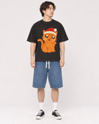 Mockup Boxy Heavyweight Tee Black male full-body 03