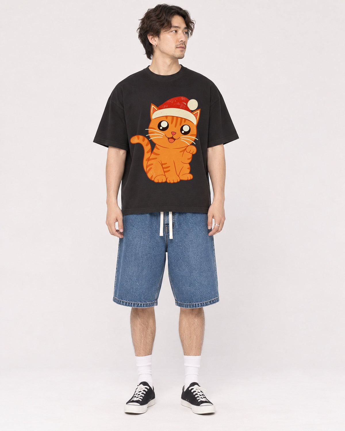 Mockup Boxy Heavyweight Tee Black male full-body 03