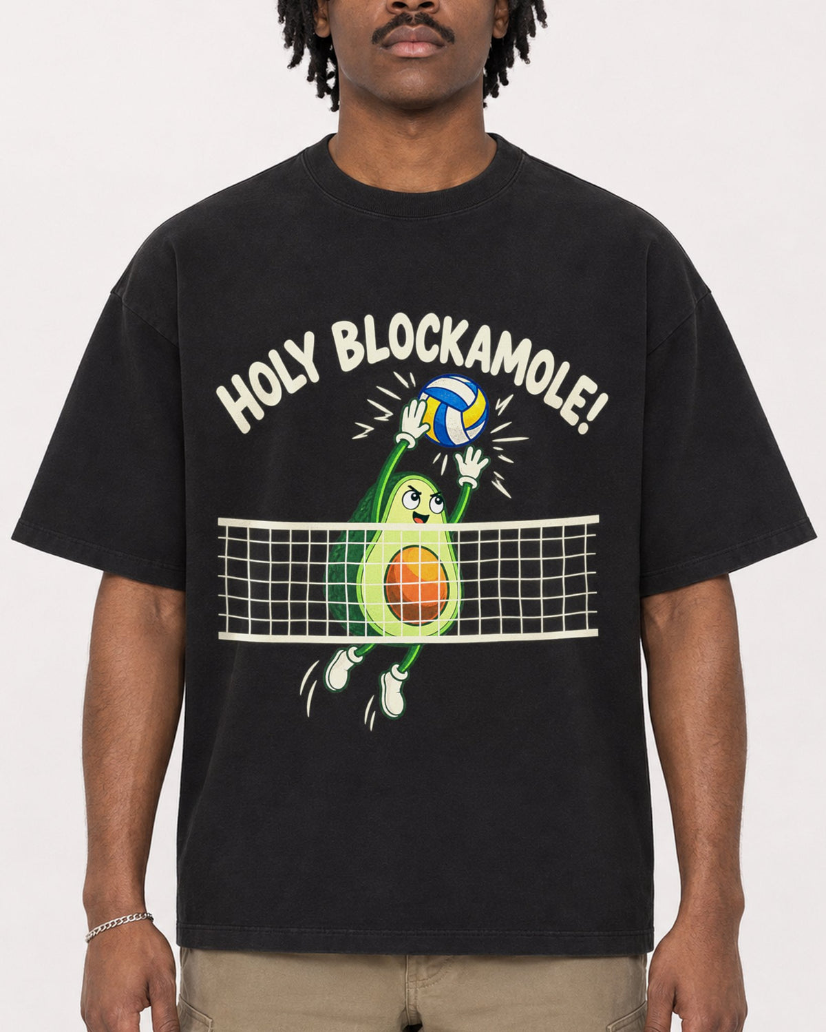 Mockup Boxy Heavyweight Tee Black male close-up 04