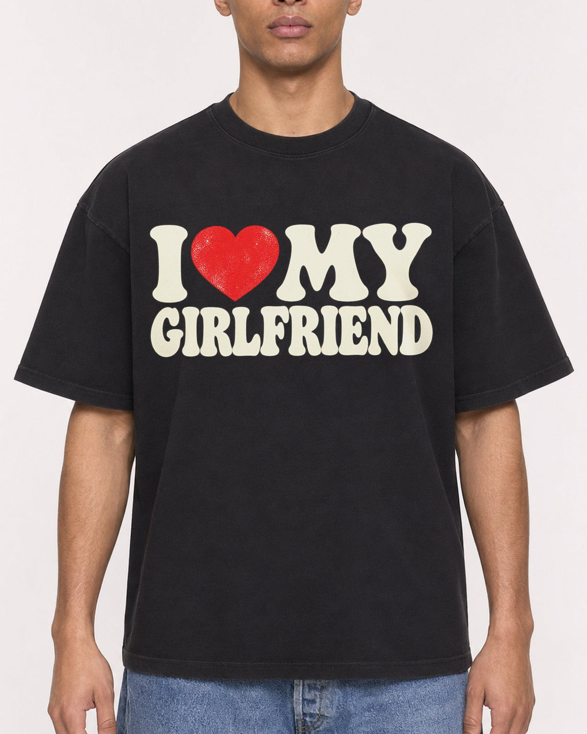 Mockup Boxy Heavyweight Tee Black male close-up 50