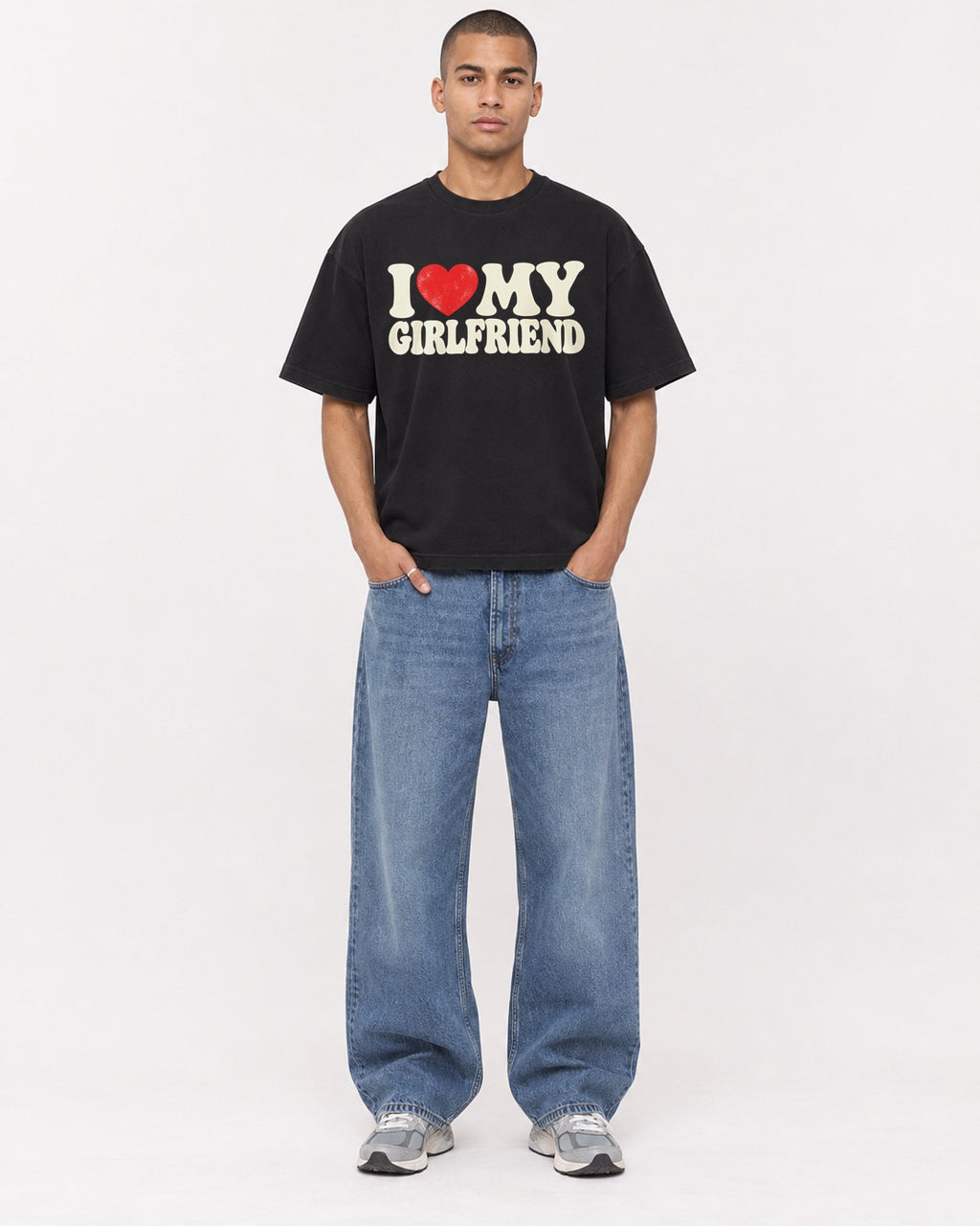 Mockup Boxy Heavyweight Tee Black male full-body 50