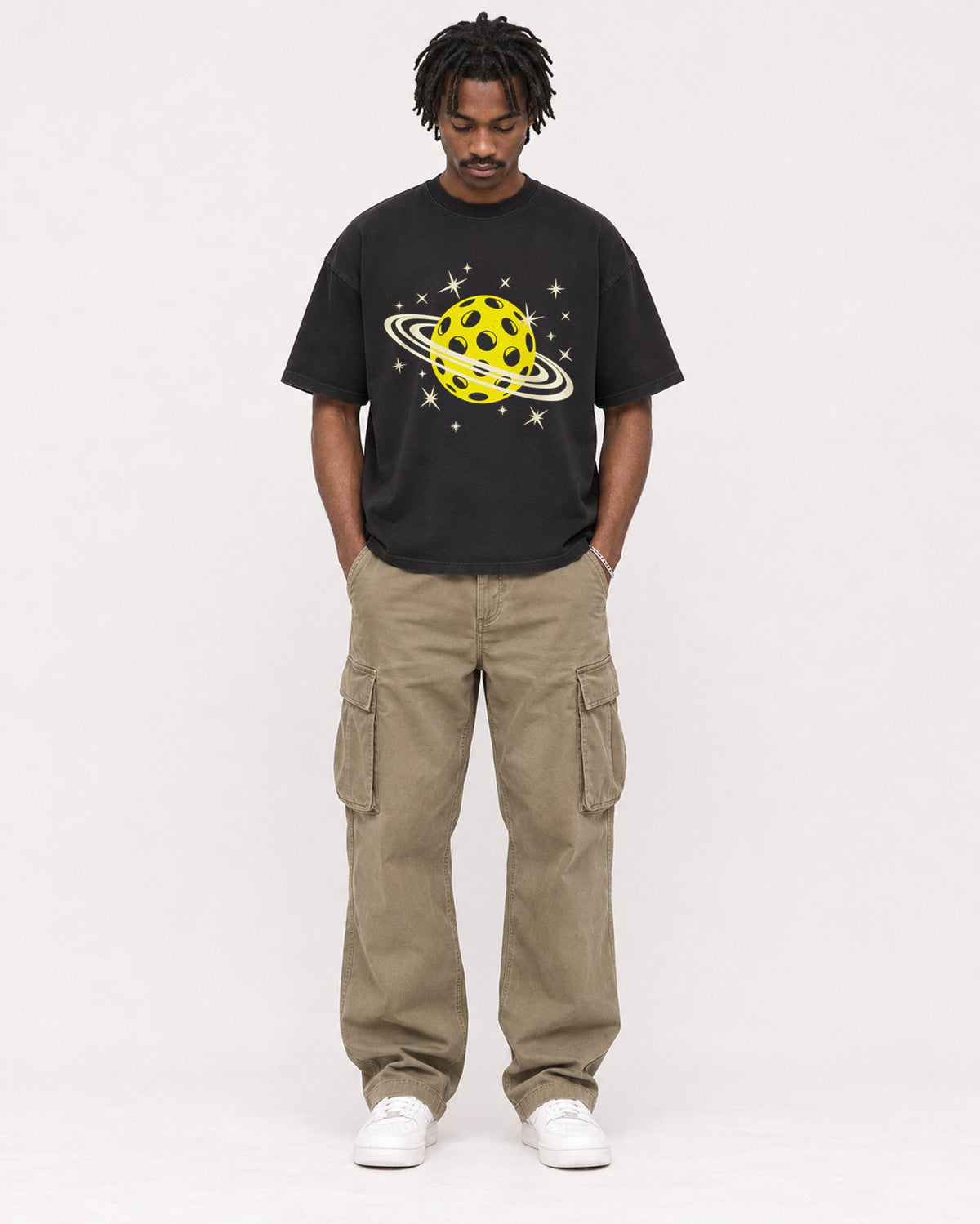 Mockup Boxy Heavyweight Tee Black male full-body 04
