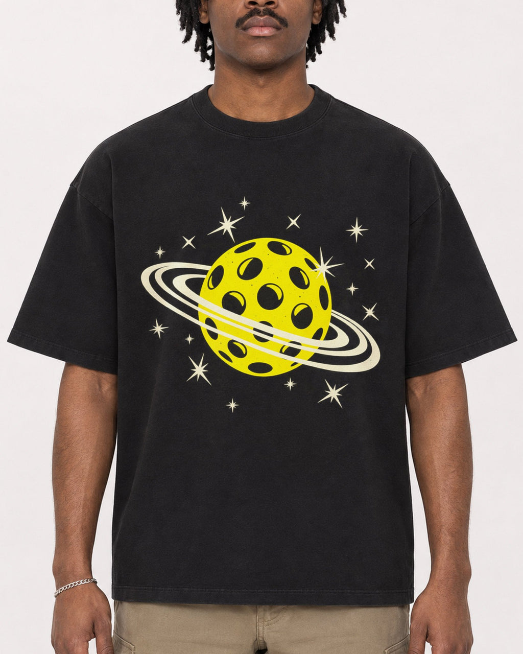 Mockup Boxy Heavyweight Tee Black male close-up 04