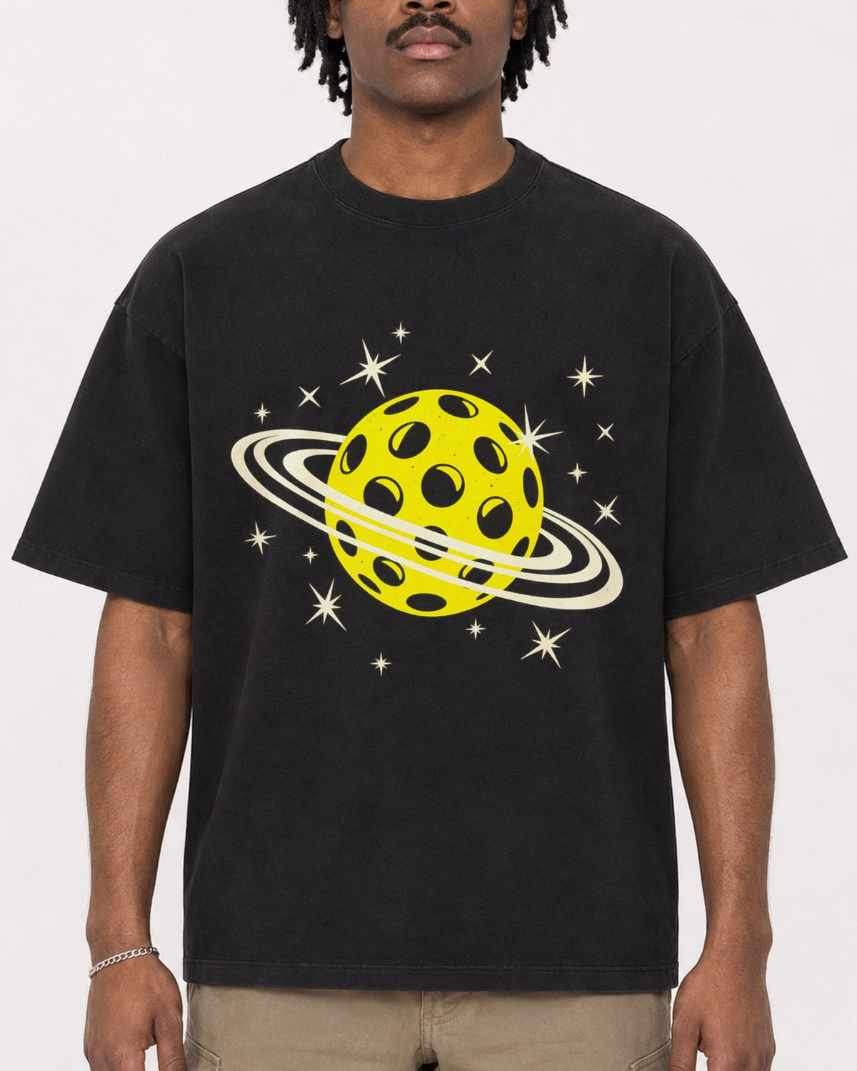 Mockup Boxy Heavyweight Tee Black male close-up 04