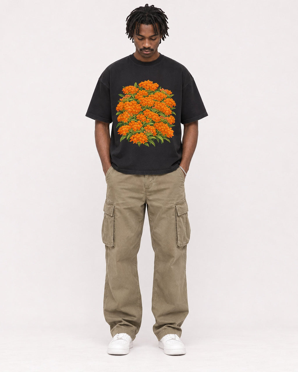 Mockup Boxy Heavyweight Tee Black male full-body 04