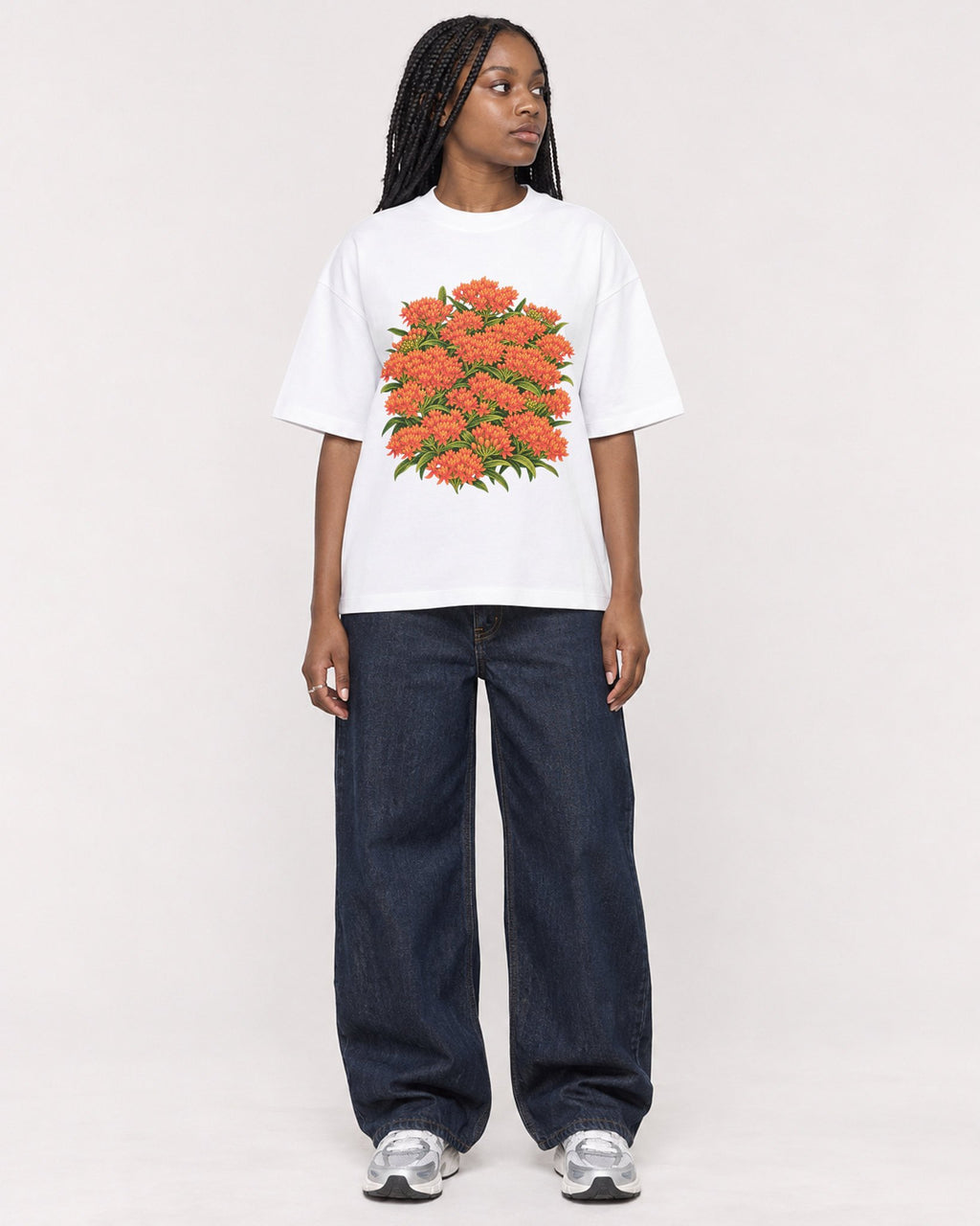 Mockup Boxy Heavyweight Tee White female full-body 04