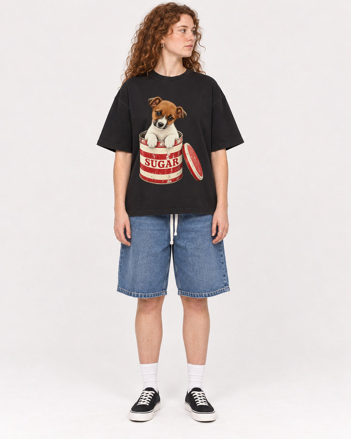 Mockup Boxy Heavyweight Tee Black female full-body 09