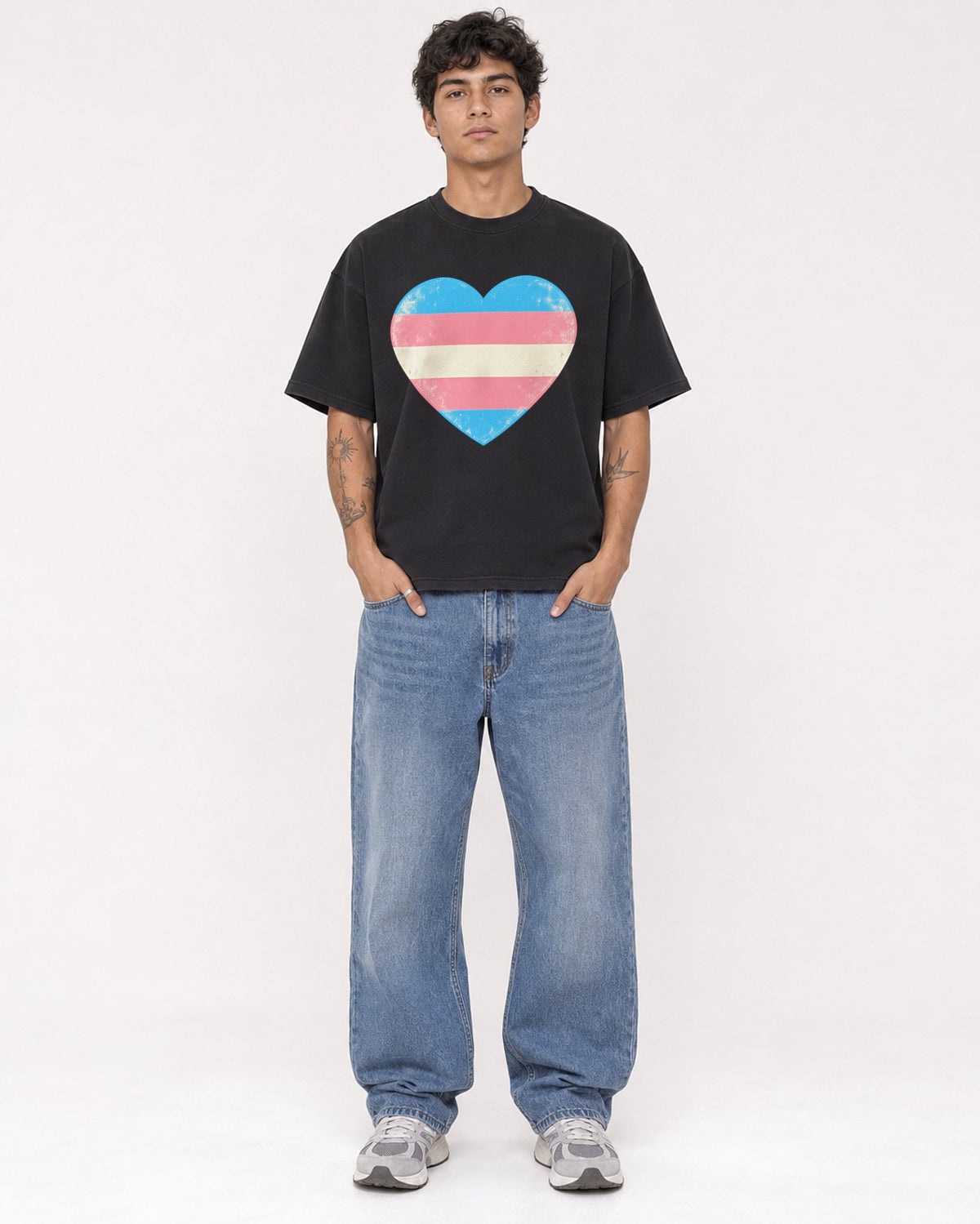 Mockup Boxy Heavyweight Tee Black male full-body 06