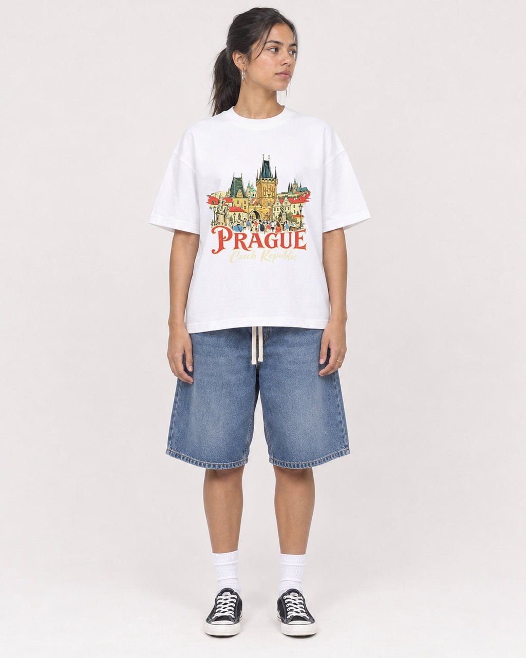 Mockup Boxy Heavyweight Tee White female full-body 16