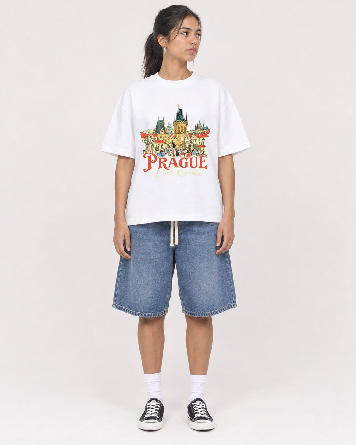 Mockup Boxy Heavyweight Tee White female full-body 16