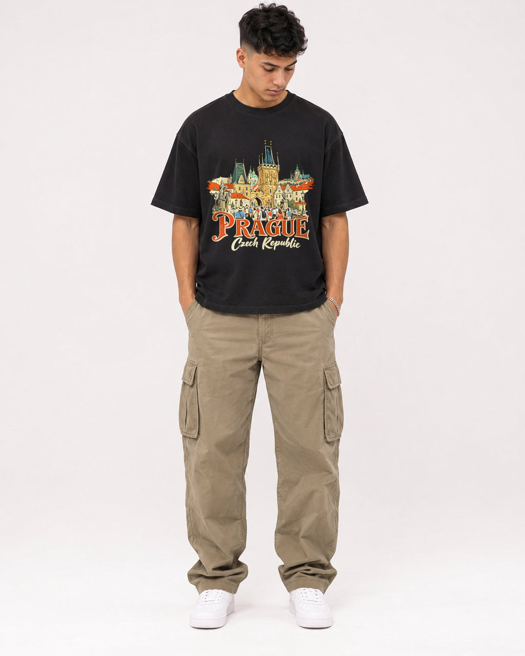Mockup Boxy Heavyweight Tee Black male full-body 16