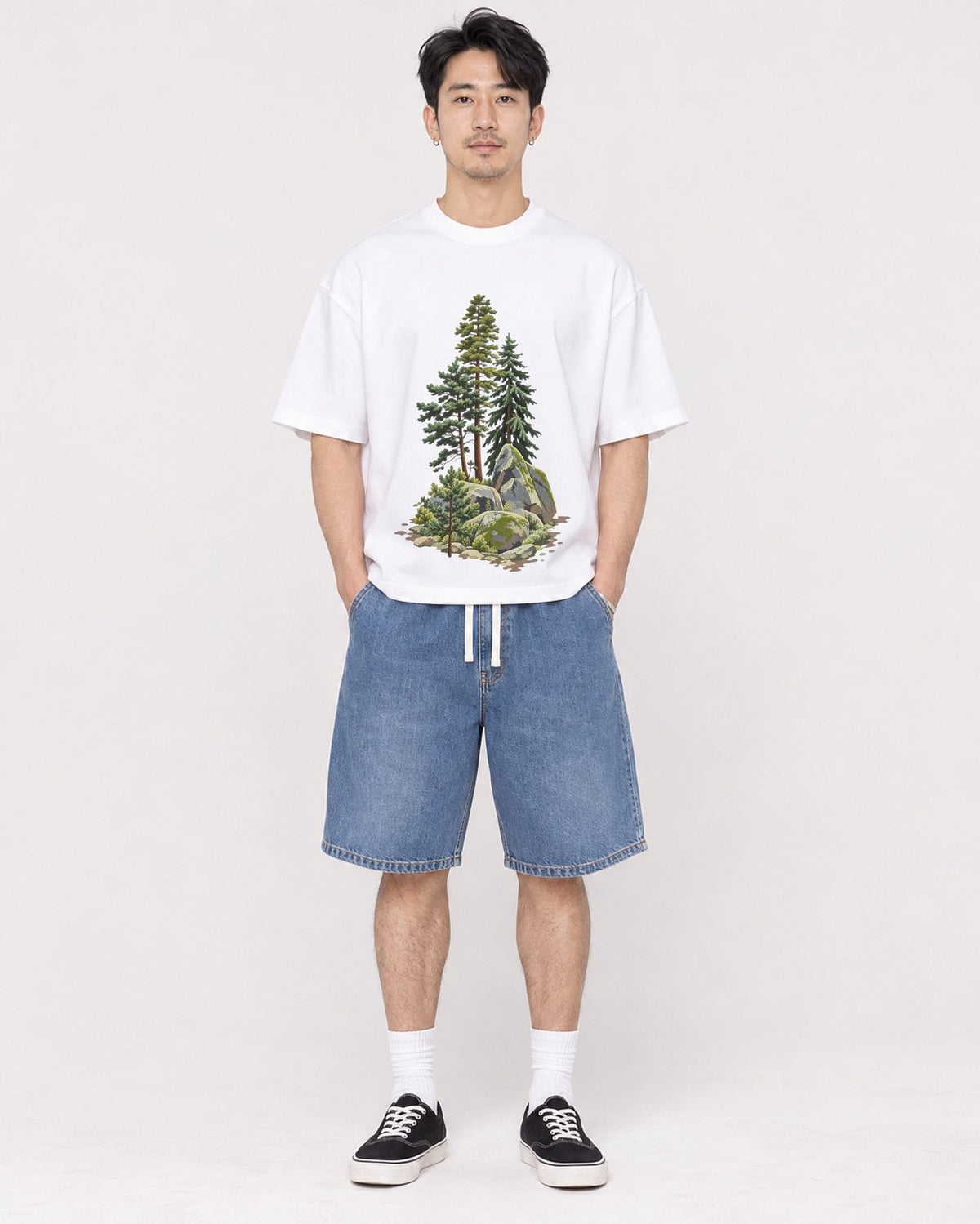 Mockup Boxy Heavyweight Tee White male full-body 13