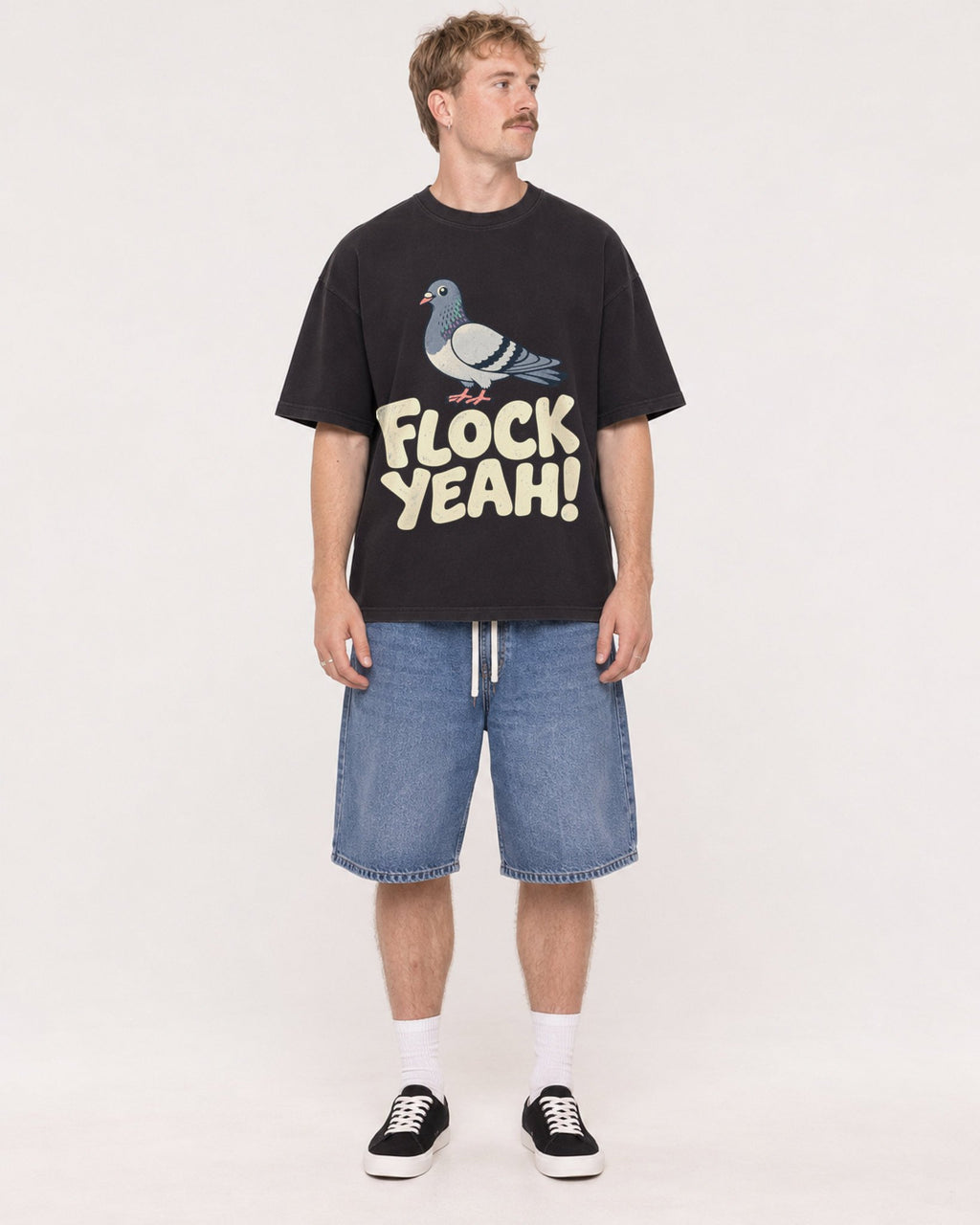 Mockup Boxy Heavyweight Tee Black male full-body 19