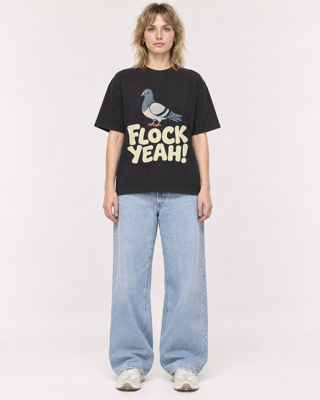 Mockup Boxy Heavyweight Tee Black female full-body 19