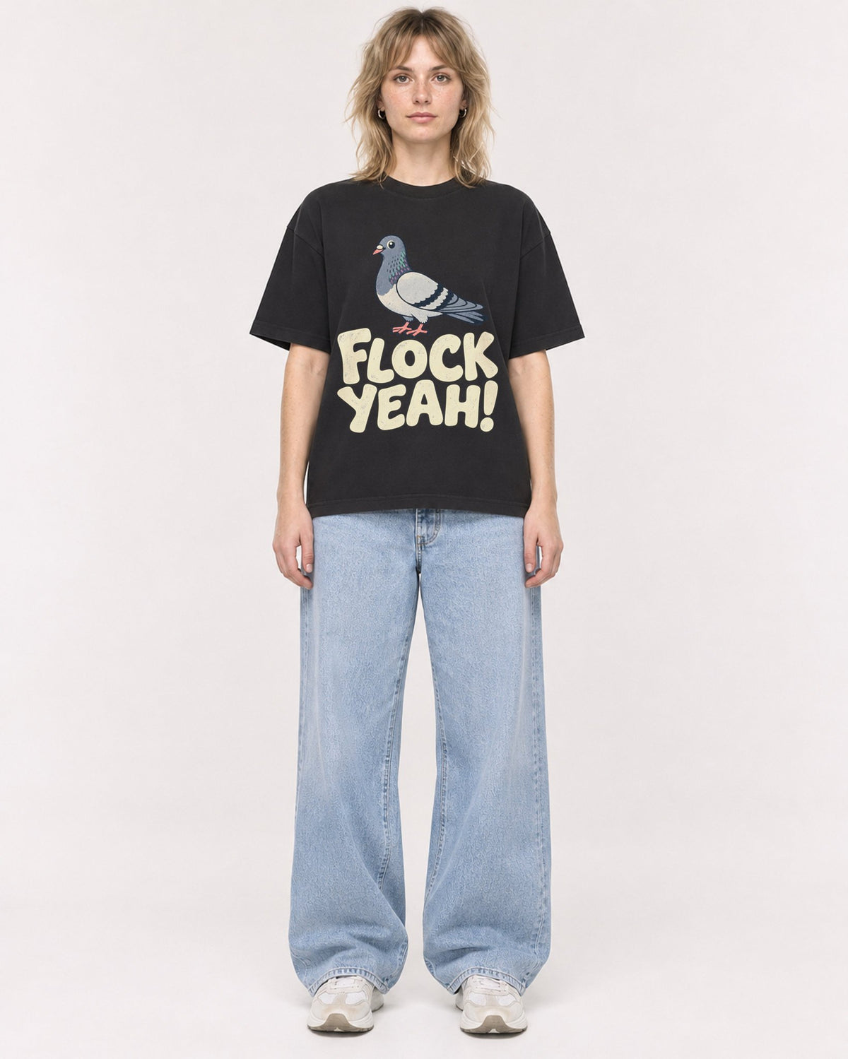 Mockup Boxy Heavyweight Tee Black female full-body 19