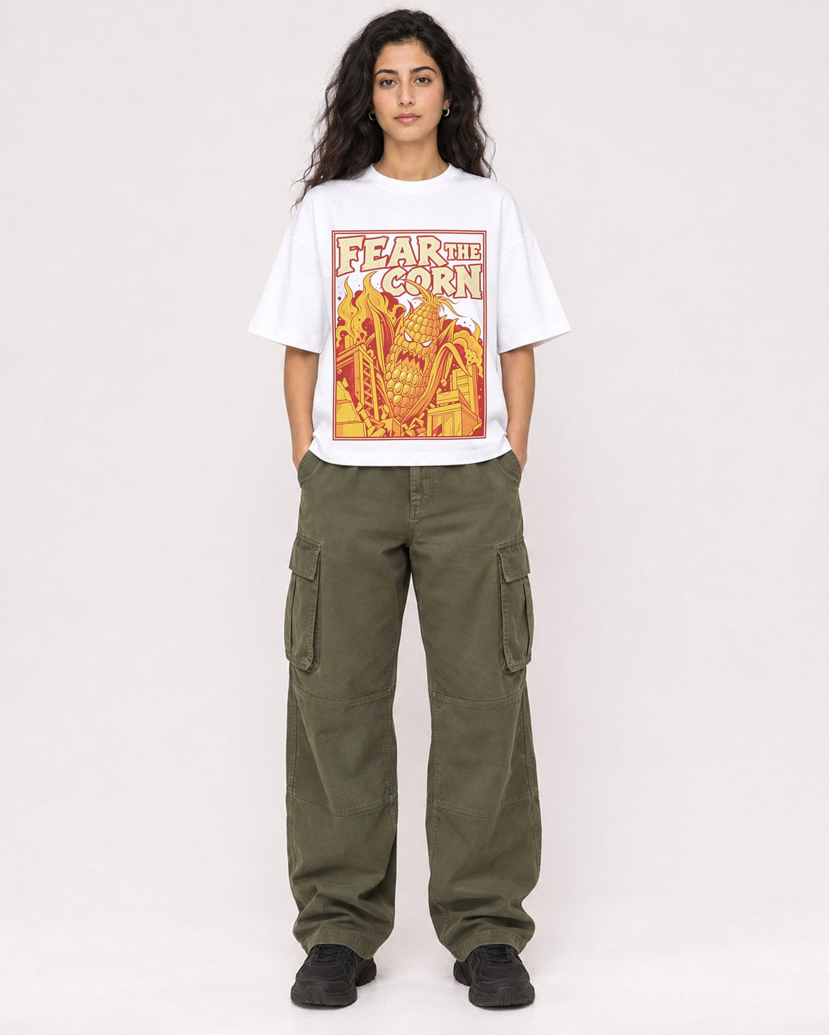 Mockup Boxy Heavyweight Tee White female full-body 07