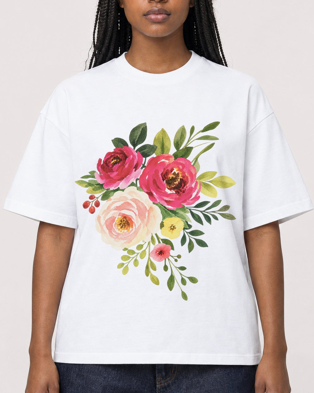 Mockup Boxy Heavyweight Tee White female close-up 04