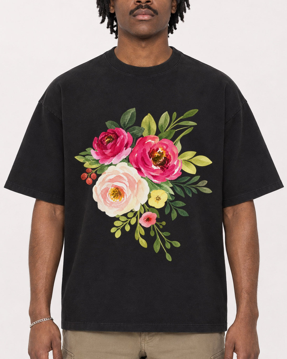 Mockup Boxy Heavyweight Tee Black male close-up 04