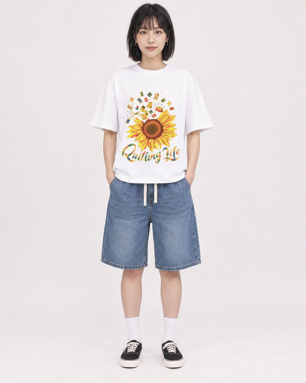 Mockup Boxy Heavyweight Tee White female full-body 11