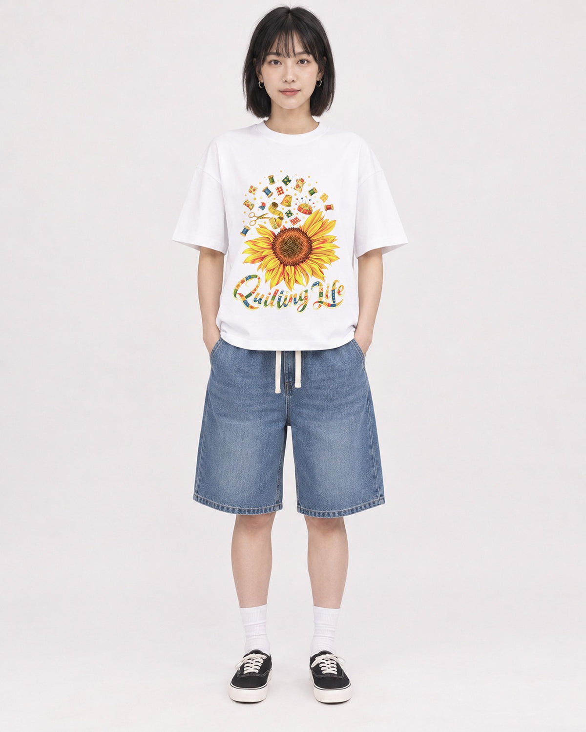 Mockup Boxy Heavyweight Tee White female full-body 11