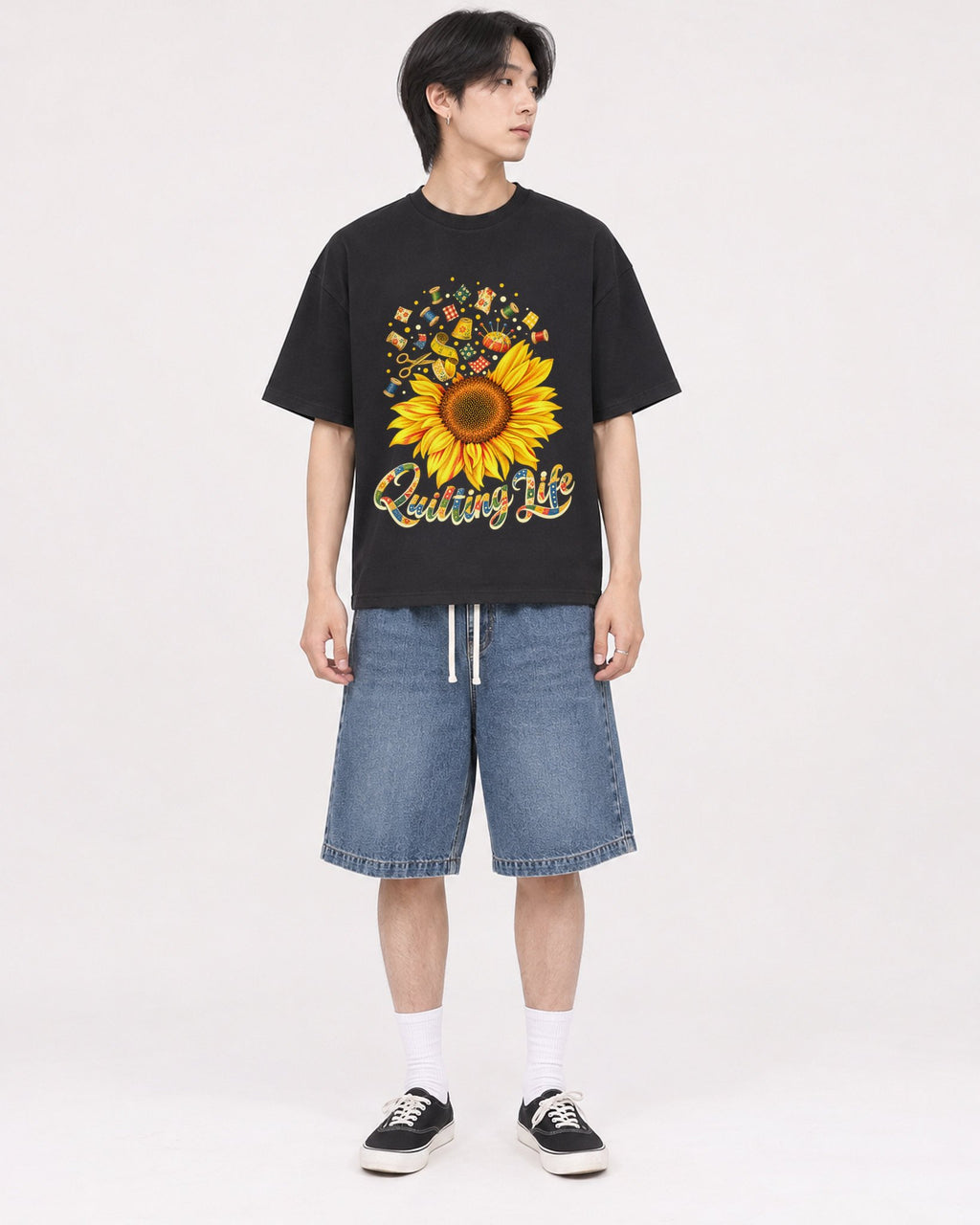 Mockup Boxy Heavyweight Tee Black male full-body 11