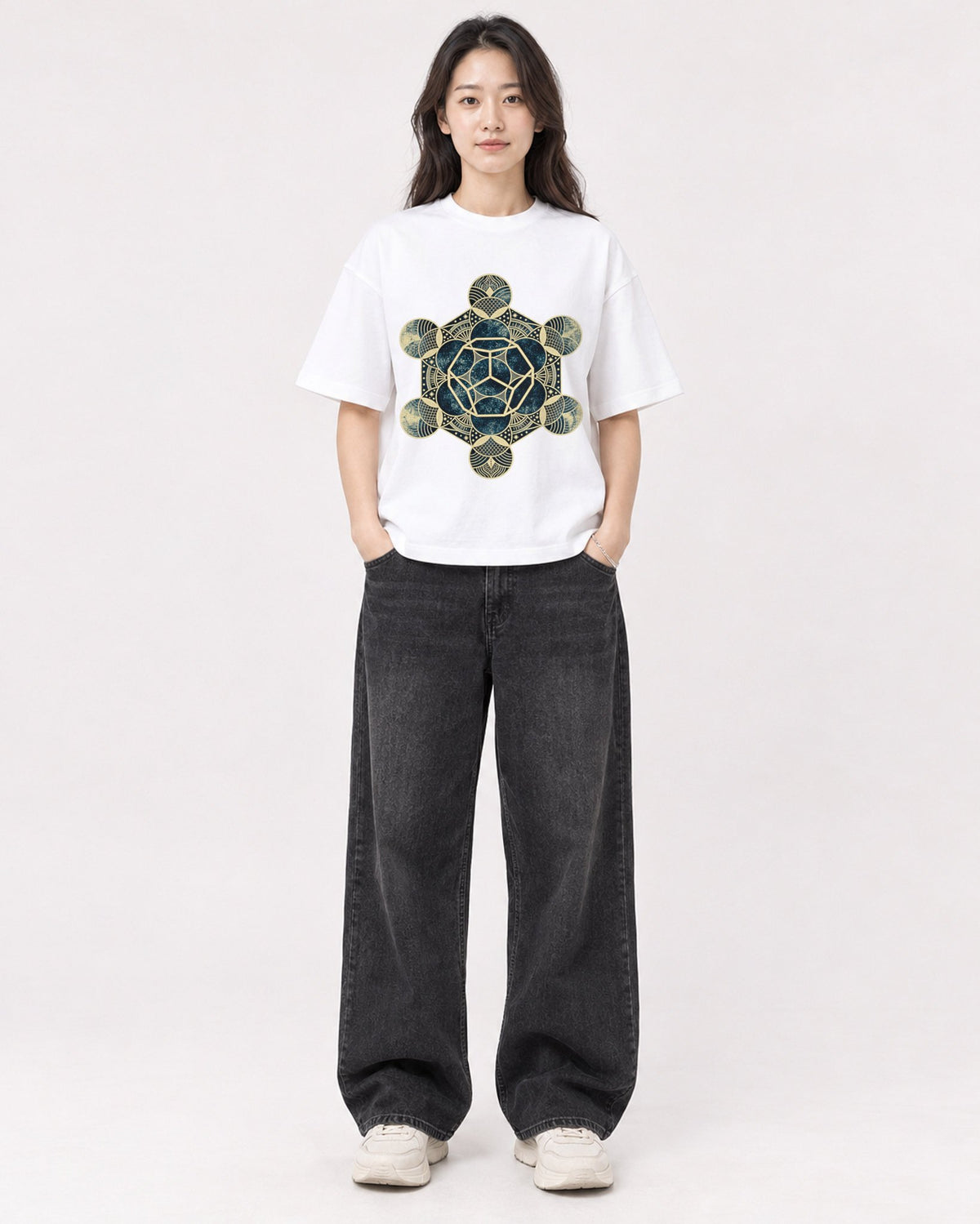 Mockup Boxy Heavyweight Tee White female full-body 03