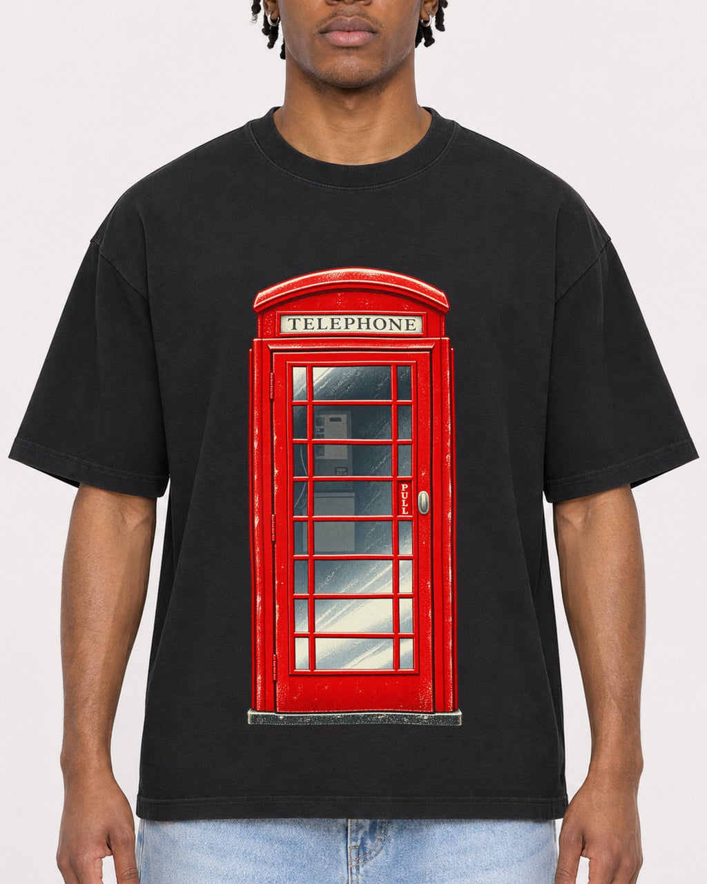Mockup Boxy Heavyweight Tee Black male close-up 05