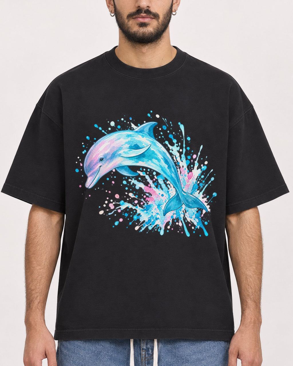 Mockup Boxy Heavyweight Tee Black male close-up 07