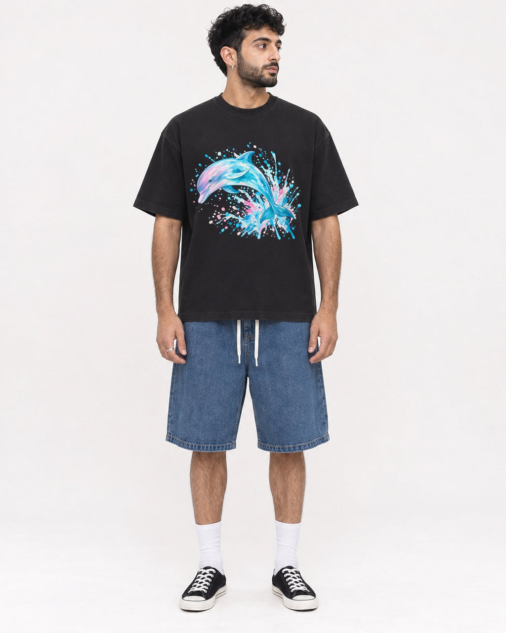 Mockup Boxy Heavyweight Tee Black male full-body 07