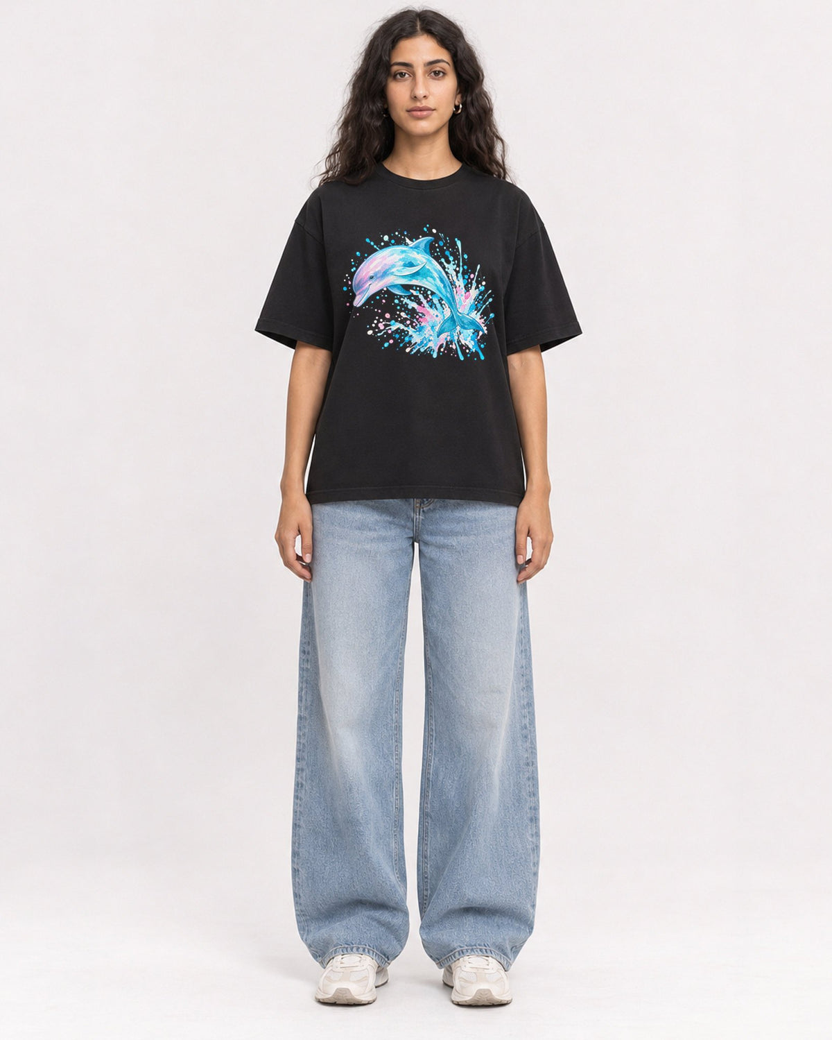 Mockup Boxy Heavyweight Tee Black female full-body 07