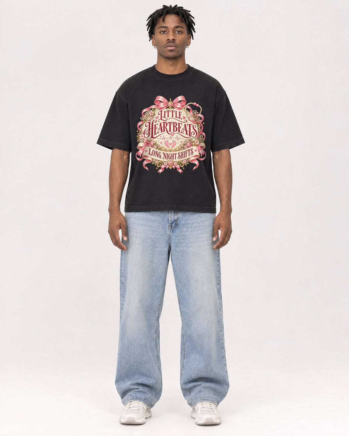 Mockup Boxy Heavyweight Tee Black male full-body 05