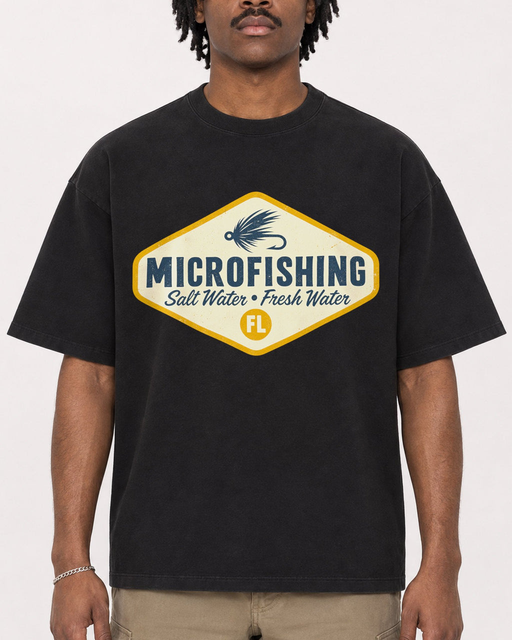 Mockup Boxy Heavyweight Tee Black male close-up 04