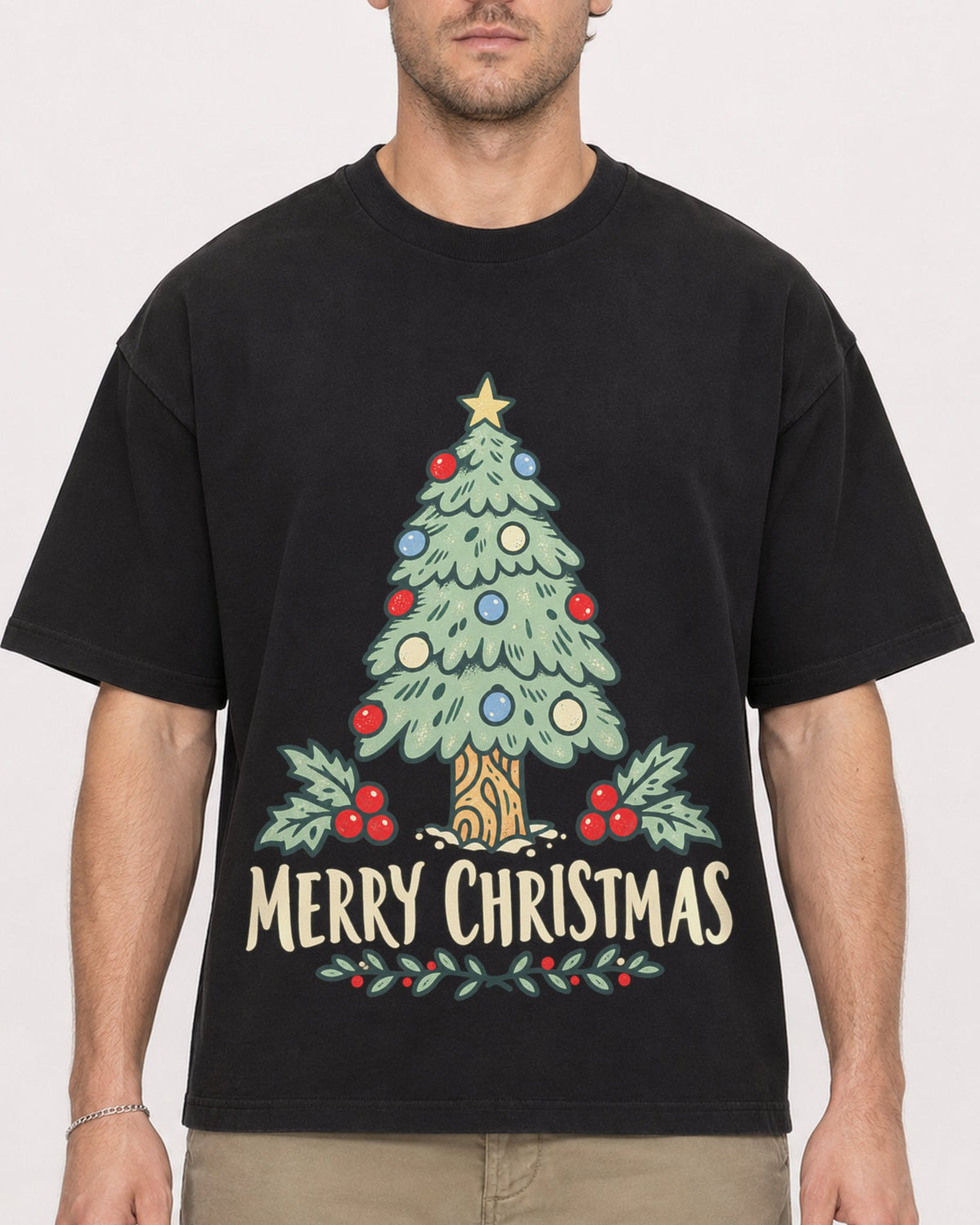 Mockup Boxy Heavyweight Tee Black male close-up 08