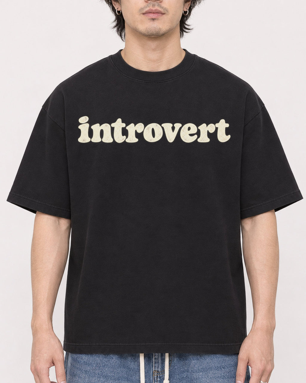 Mockup Boxy Heavyweight Tee Black male close-up 03