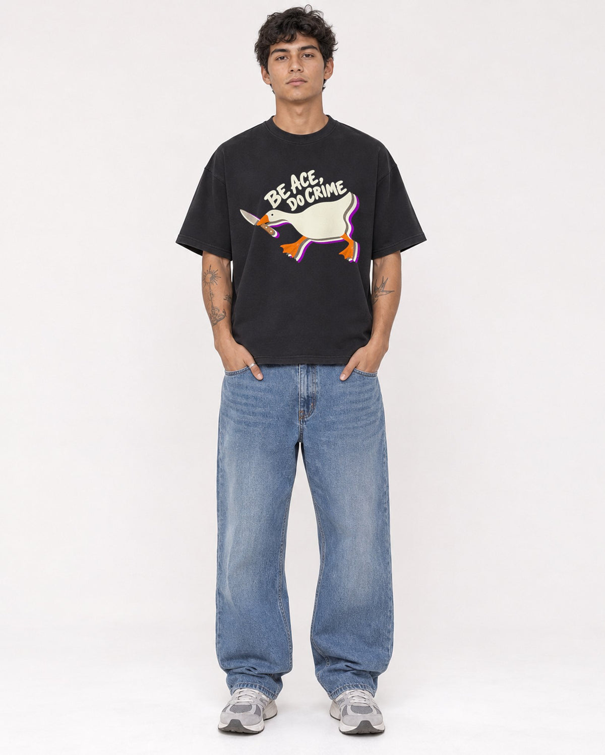 Mockup Boxy Heavyweight Tee Black male full-body 06