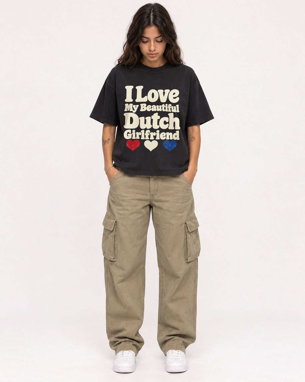 Mockup Boxy Heavyweight Tee Black female full-body 06