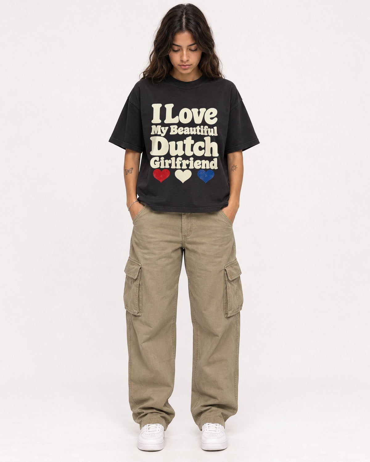 Mockup Boxy Heavyweight Tee Black female full-body 06