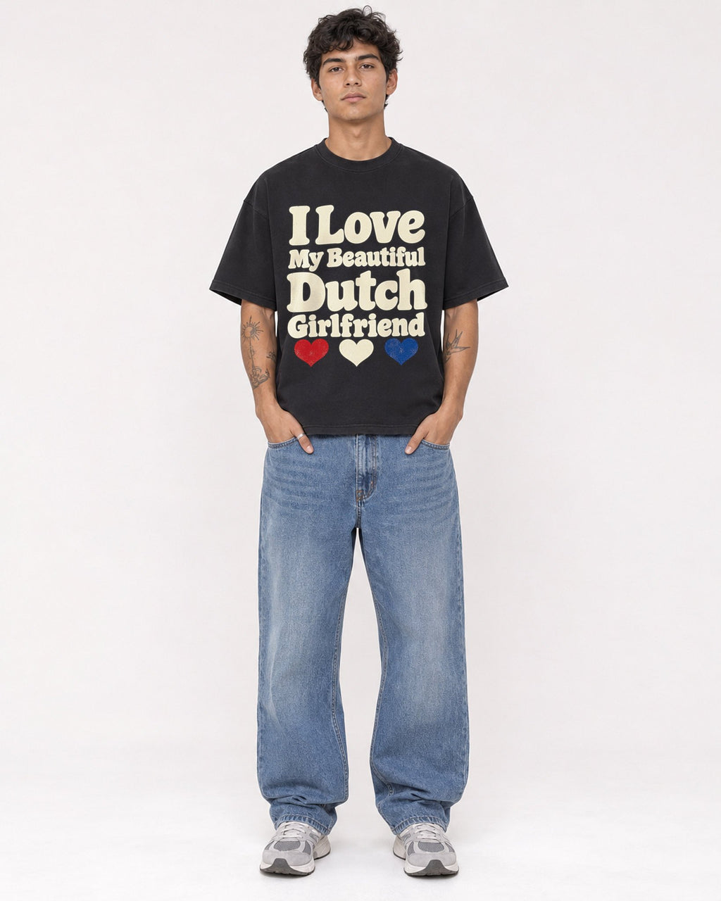 Mockup Boxy Heavyweight Tee Black male full-body 06