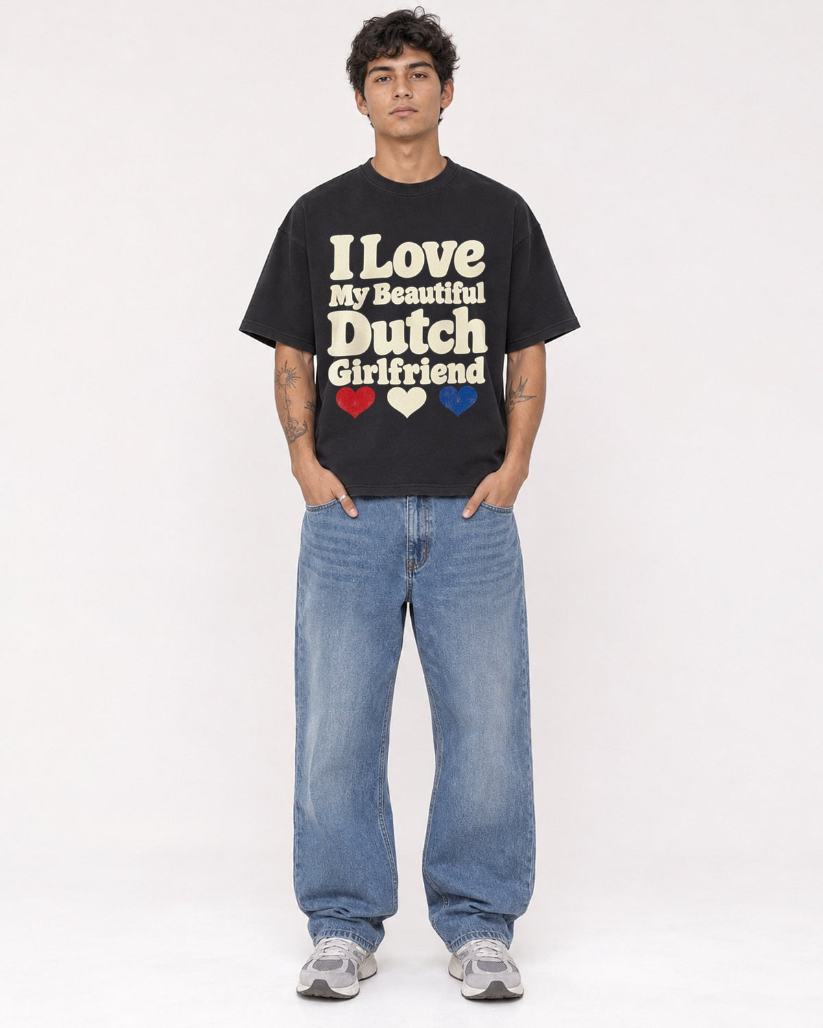 Mockup Boxy Heavyweight Tee Black male full-body 06