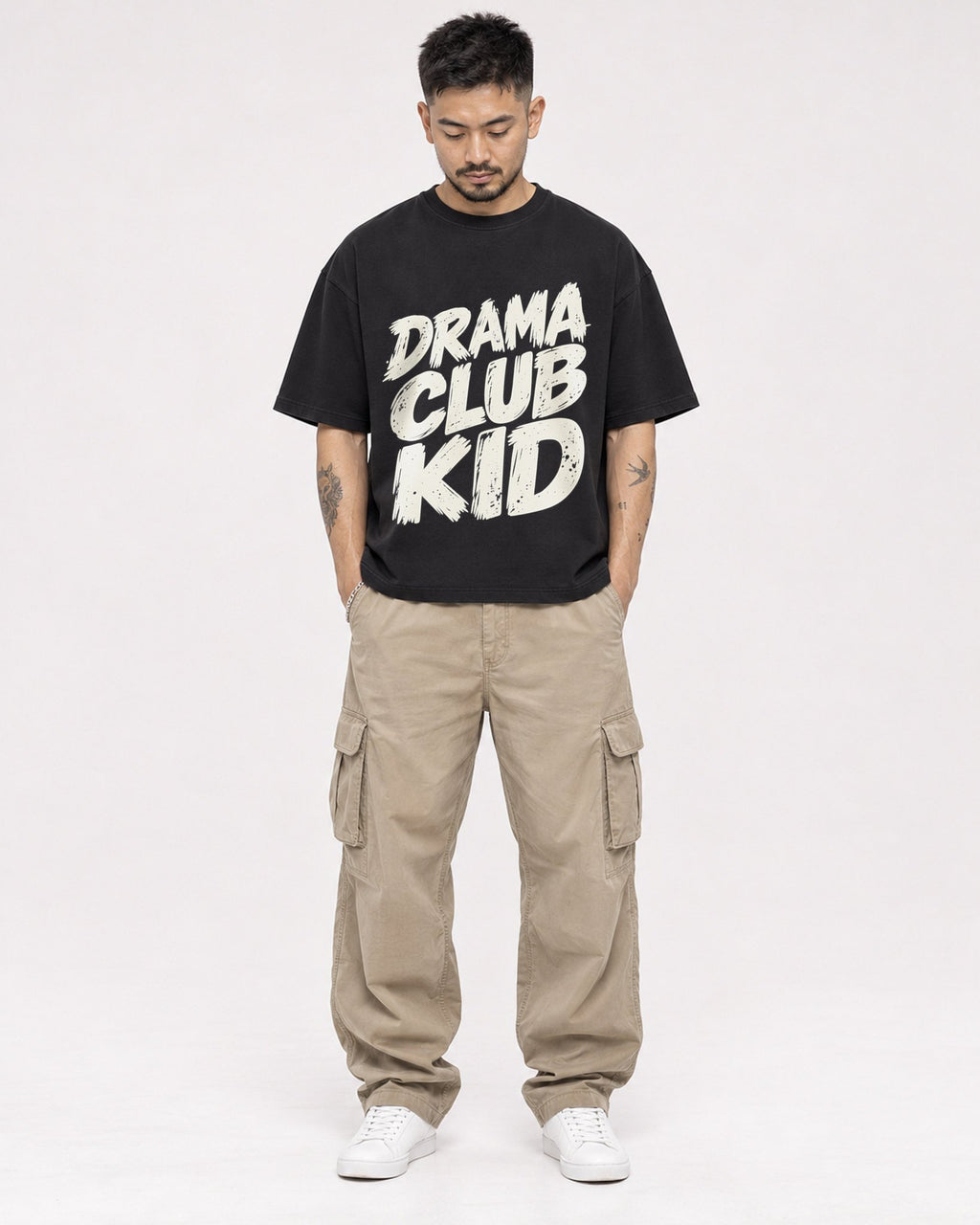 Mockup Boxy Heavyweight Tee Black male full-body 12