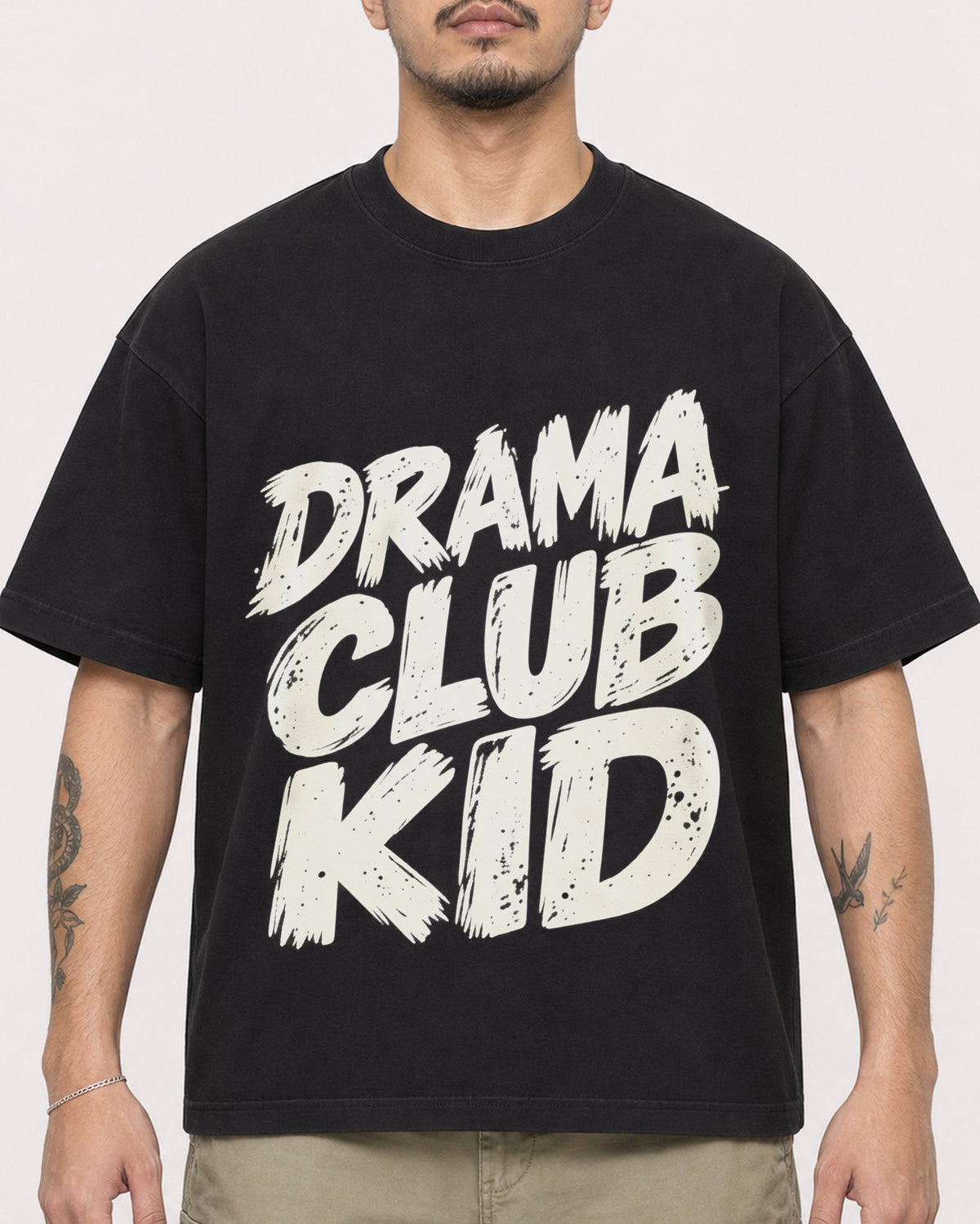 Mockup Boxy Heavyweight Tee Black male close-up 12