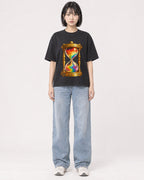 Mockup Boxy Heavyweight Tee Black female full-body 11