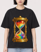Mockup Boxy Heavyweight Tee Black female close-up 11