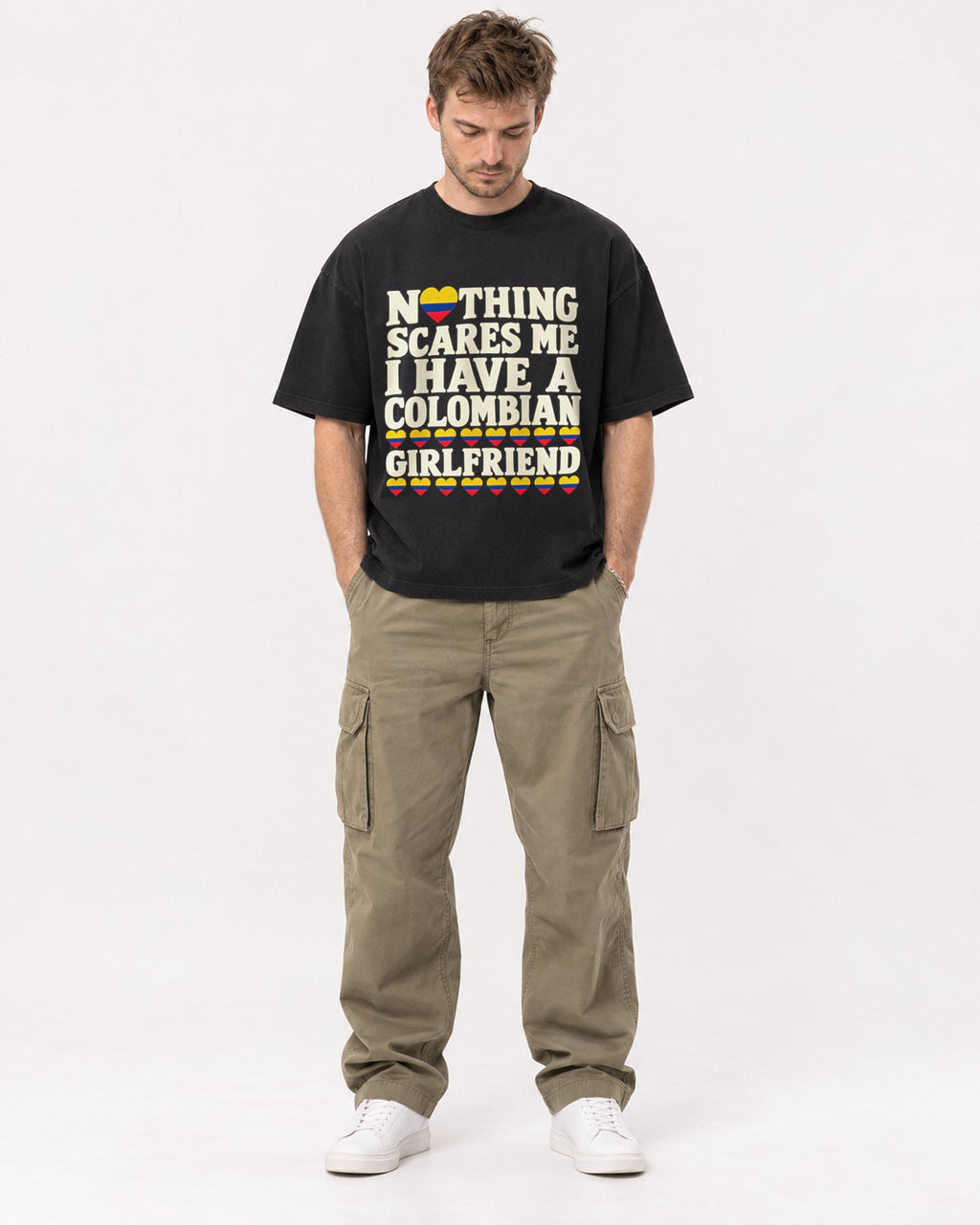 Mockup Boxy Heavyweight Tee Black male full-body 08