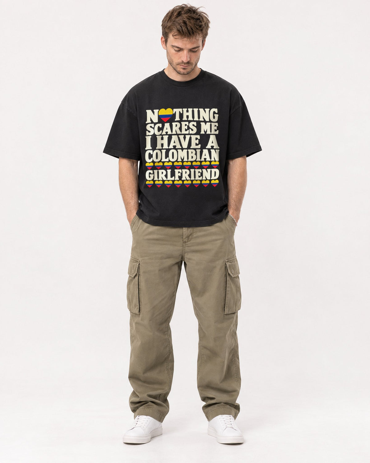 Mockup Boxy Heavyweight Tee Black male full-body 08