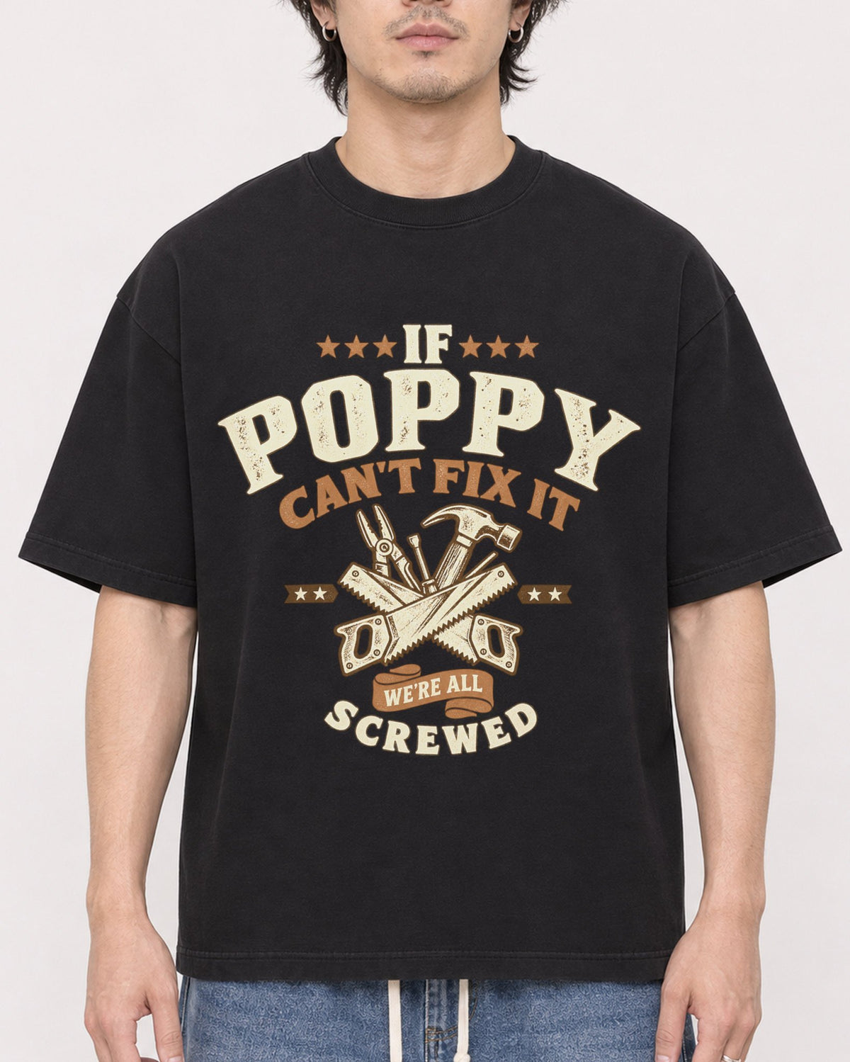 Mockup Boxy Heavyweight Tee Black male close-up 03